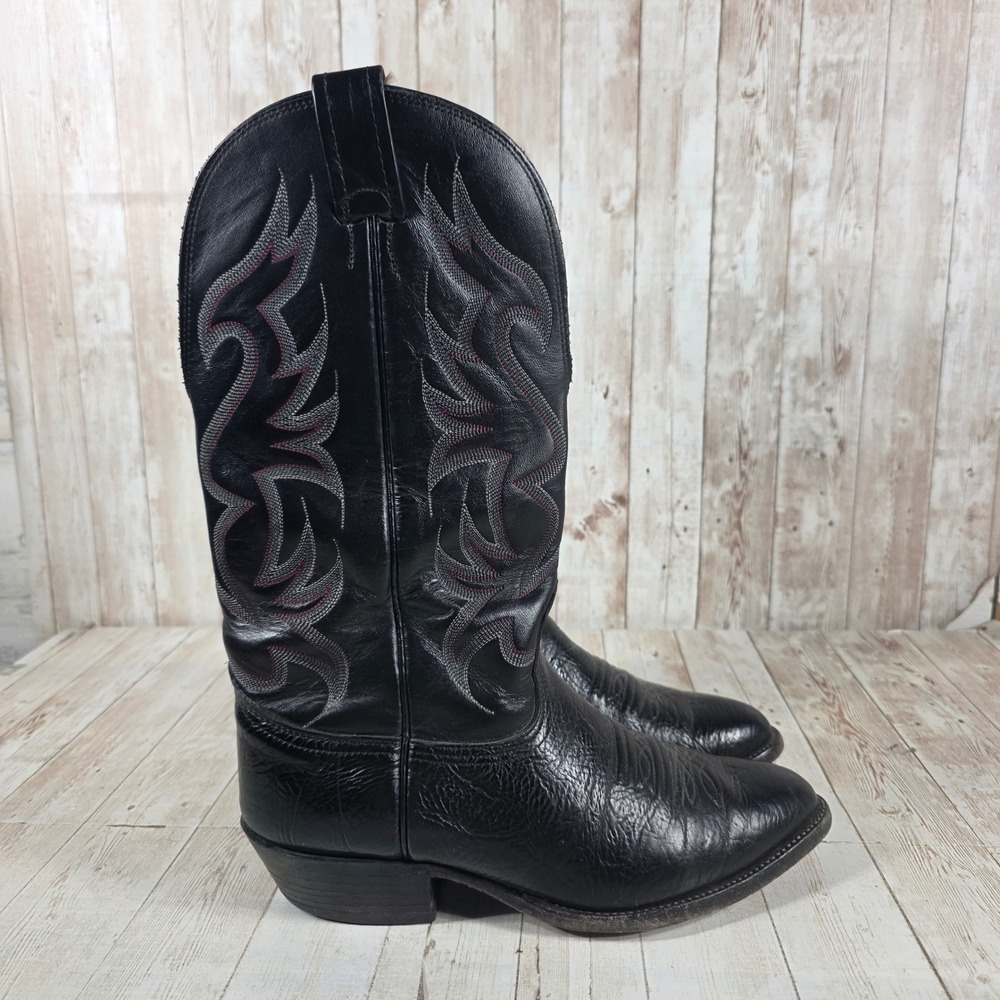 Nocona Mens Black Leather Western Cowboy Boots Made in USA 6501 Size 7.5 EE